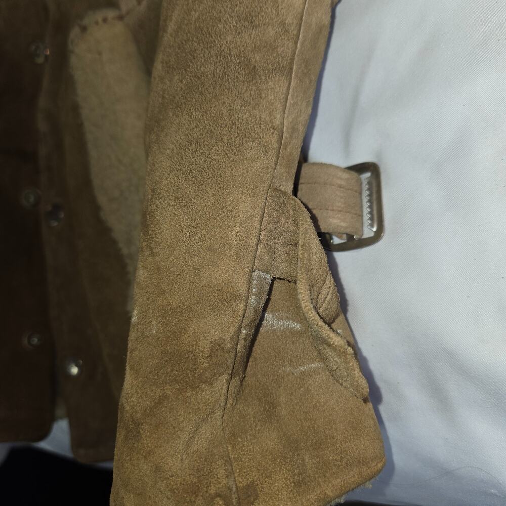 Vintage Distressed Suede Coat Delong Halloween Costume Prop Size 40 Brown - Picture 5 of 16